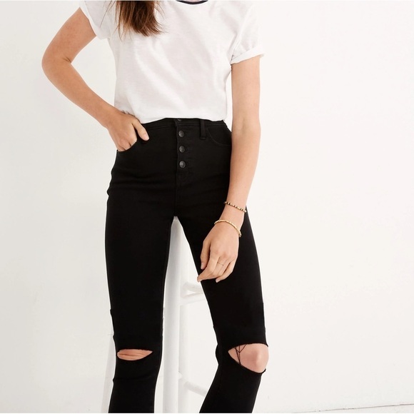 Madewell Black Ripped Knee 10" High Rise Jegging Jean - Picture 7 of 10